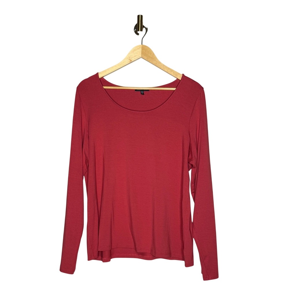Eileen Fisher Burnt Orange Red Stretch‎ Rayon Long Sleeve Scoop Neck Top XL